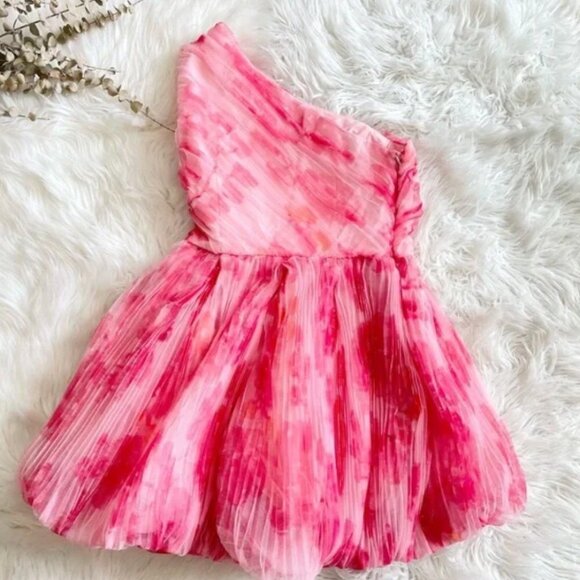 NWT Anthropologie Hutch One Shoulder Floral Tulle Pink Puffer Watercolor Romper - Picture 8 of 13